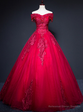 Available In Sizes 0-24 Burgundy Ball Gown Tulle Appliques Beading Quinceanera Dress